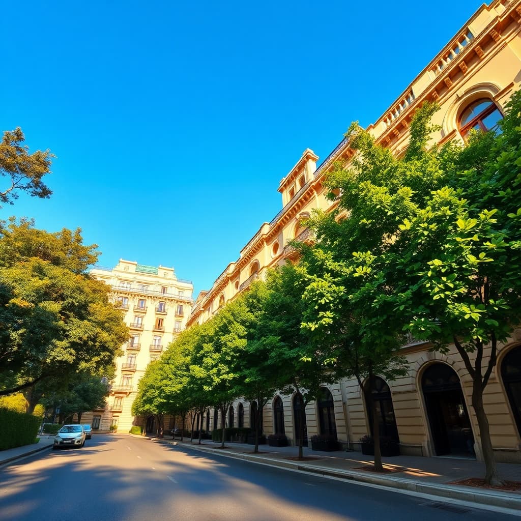 A scenic tree-lined residential street featuring historic expat housing in Heliopolis with classic architecture and lush greenery.