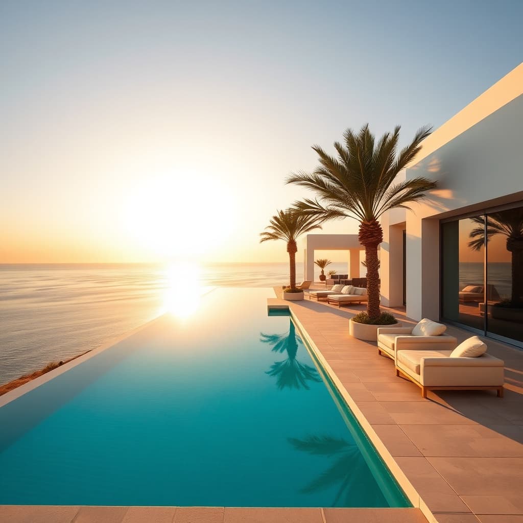 Modern luxury holiday home in Egypt with private infinity pool overlooking the Red Sea in El Gouna, perfect for a high-end vacation retreat.