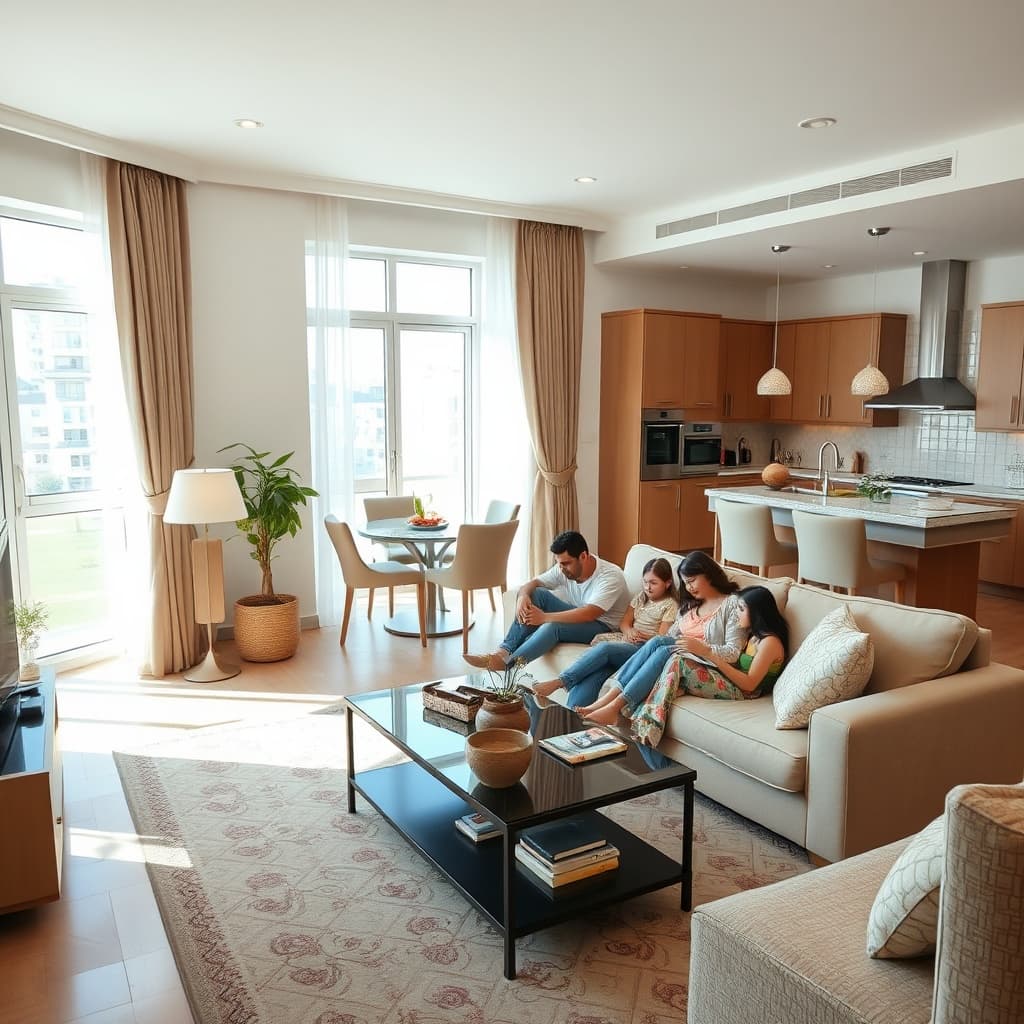 Interior of a comfortable Heliopolis family vacation rental with separate bedrooms and a full kitchen, providing a home-like base for families visiting Cairo.