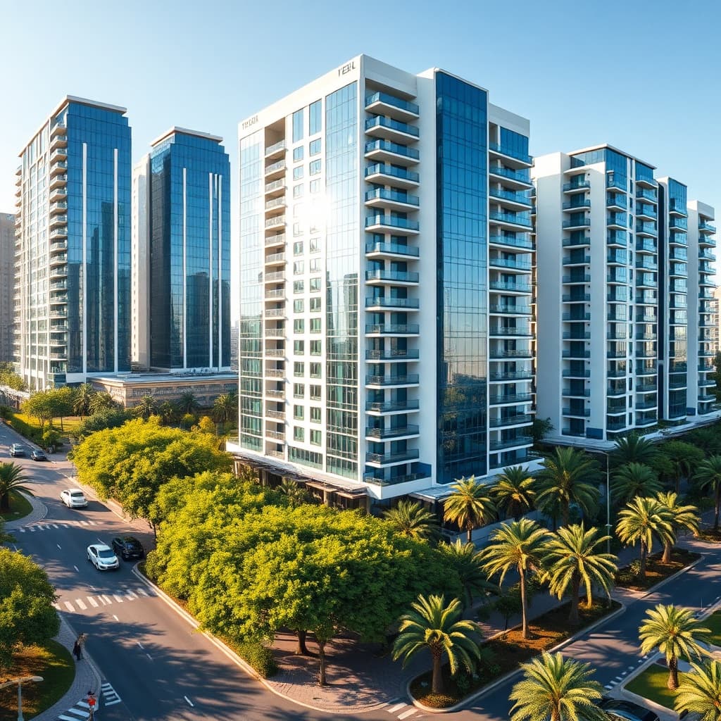 Luxury corporate housing in Cairo with modern apartments, green parks, and vibrant streets